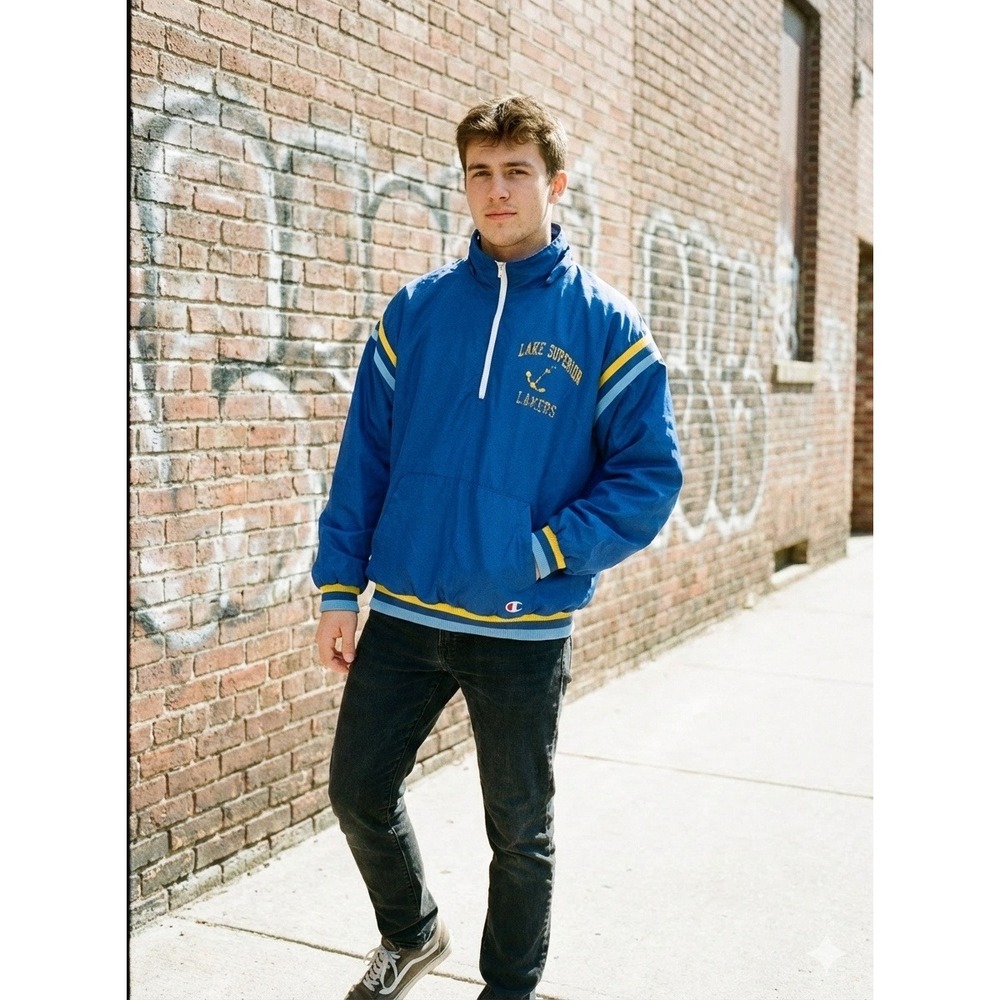 Champion 80"  Lake Superior Lakers Blue Pullover Anorak Jacket XX Large Made USA